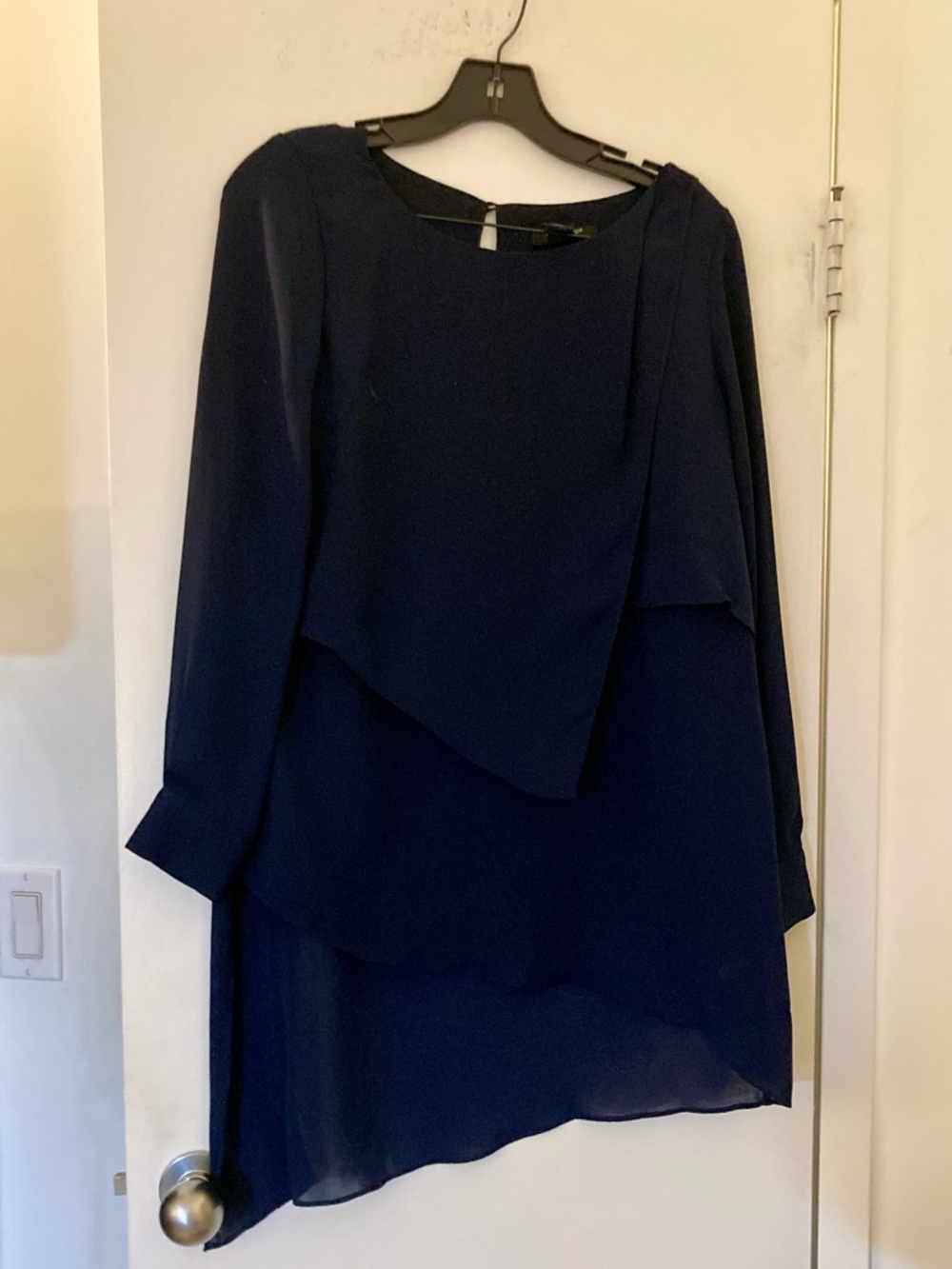 Sexy White House Black Market Navy Blue Asymmetrical Tunic or Dress Petite 10